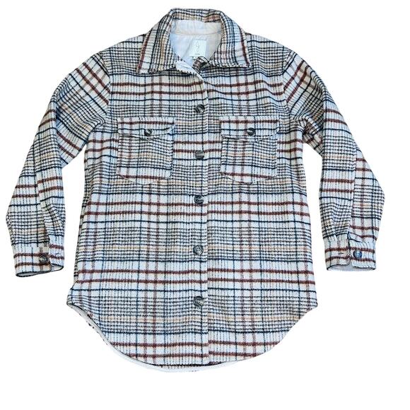 Joie Plaid Wool Blend Shacket Fall Jacket Button Down Tan Brown Check Small - Picture 1 of 9